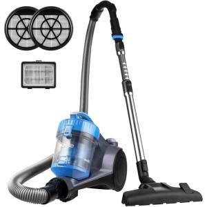 image:imageEureka Bagless Canister Vacuum Cleaner Lightweight Vac for Carpets and Hard Floors Silver with Black NEN180W Filter  Blue