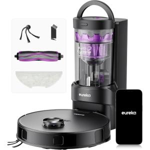 image:imageEureka E20 Evo Plus Robot Vacuum and Mop Combo 10000Pa Suction Robot Vacuum Cleaner Bagless SelfEmptying Station 45Day Capacity AntiHairTangling Side Brush Mop Lifting App Control LiDAR NavBlack